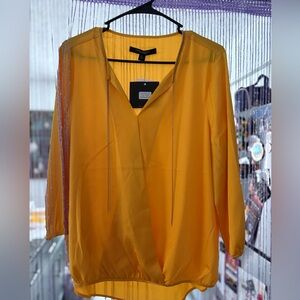 Marc New York Mustard Yellow V-Neck Long Sleeve Blouse